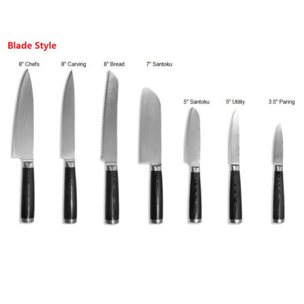 1 (21) SXL-1 damascus steel chef kitchen knife set with black micarta handle, most traditional and classical handle style