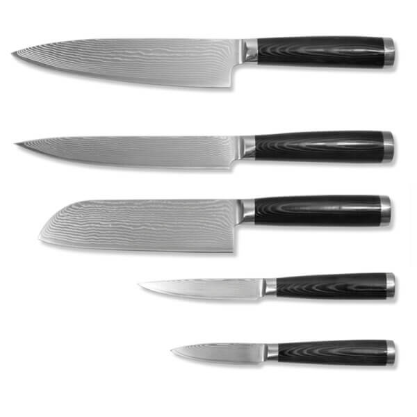 1 (8) SXL-1 damascus steel chef kitchen knife set with black micarta handle, most traditional and classical handle style