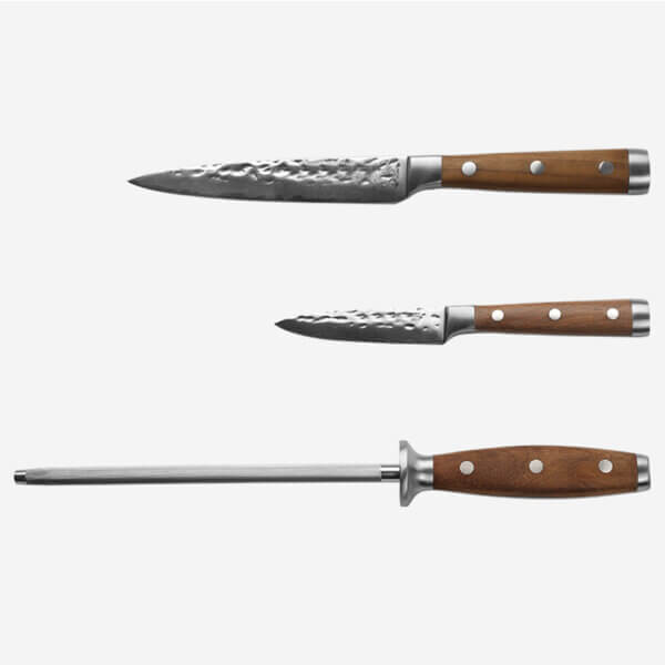 SXL-5 Japanese 67 Layer High Grade VG-10 Super Damascus Steel Knives, Sharp, Teak Handle Professional Hammered Kitchen Knife Set 6Pcs Set (Silver Blade)