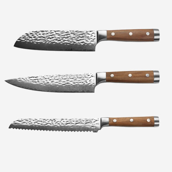 SXL-5 Japanese 67 Layer High Grade VG-10 Super Damascus Steel Knives, Sharp, Teak Handle Professional Hammered Kitchen Knife Set 6Pcs Set (Silver Blade)