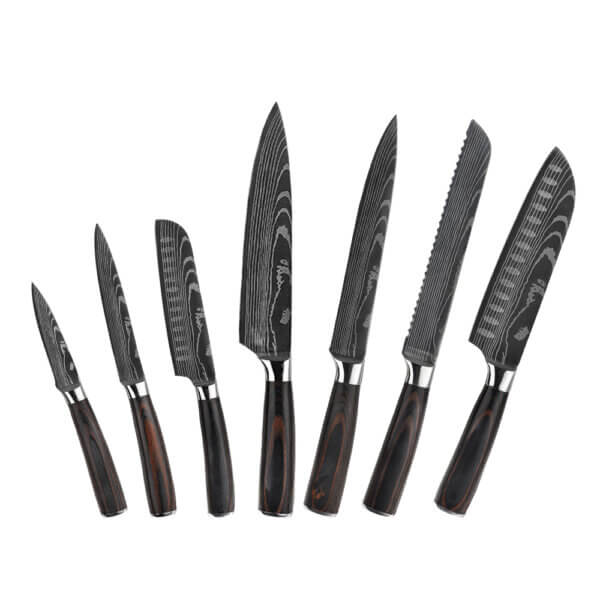 Hcd79e61744fc4901848a18f79e82ce88h SXL-2 Professional 8 Piece Cooking Kitchen Chef Knife Set Coffee Color Pakkawood Handles