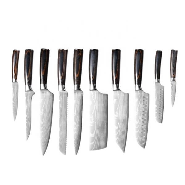 He2bc9c76032a44b694013e73867ac45fB SXL-2 Professional 8 Piece Cooking Kitchen Chef Knife Set Coffee Color Pakkawood Handles