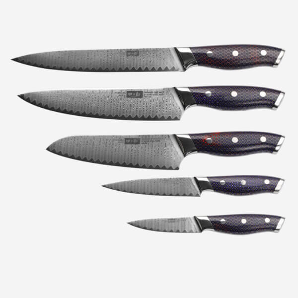 SXL-26 (2) SXL-9 Professional Damascus Knife with High Carbon Japanese 67 Layers VG-10 Damascus Stainless Steel, Ergonomic stabilized wood Handle and Beautiful Tiny Wave Blade Pattern