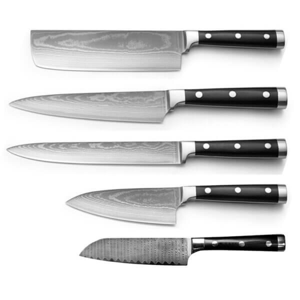 SXL-5 Japanese 67 Layer High Grade VG-10 Super Damascus Steel Knives, Sharp, Teak Handle Professional Hammered Kitchen Knife Set 6Pcs Set (Silver Blade)