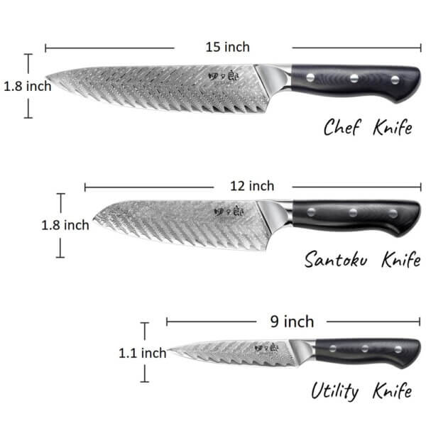 SXL -10 Damascus Knife Set, 3 Pieces Kitchen knives 67 Layer Handmade Japanese AUS10 Steel Core Forged Chef Knife, Utility Knife, High-end Professional Kitchen Knives