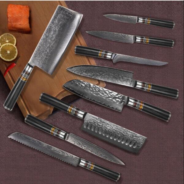 SXL-22 Damascus Chefs Knife set Japanese VG10 Kitchen Knife Sharpest 67-Layer High Carbon Stainless Steel knife, Pro Cooking Knife, resin with aluminium mesh handle
