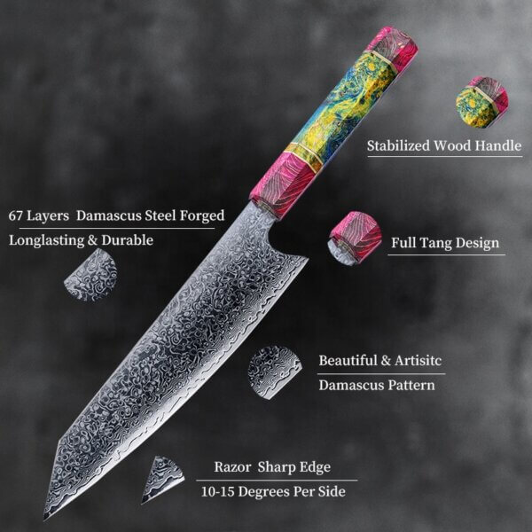 SXL-20 Wholesale 8 Inch VG10 Damascus kitchen stabilizing wood handle Gyuto knife