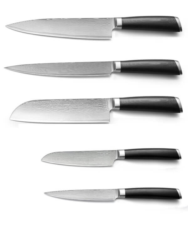 SXL-15 Damascus Knife Set I Professional Kitchen Knives made of Japanese Damascus Steel VG10 Chef Knife Set with black Micarta Handle in Gift Box