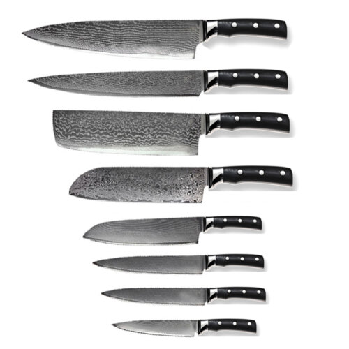 SXL-14 Kitchen Damascus Knife Set, 8-Piece Kitchen Knife Set, Non-slip G10 Ergonomic Triple Rivet Handle