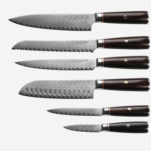 SXL-19 Knife Set - 6 Piece Chefs Knife Set - Damascus Steel VG10 Japanese Stainless Steel Home Kitchen Knife Set With Ebony wood Handle