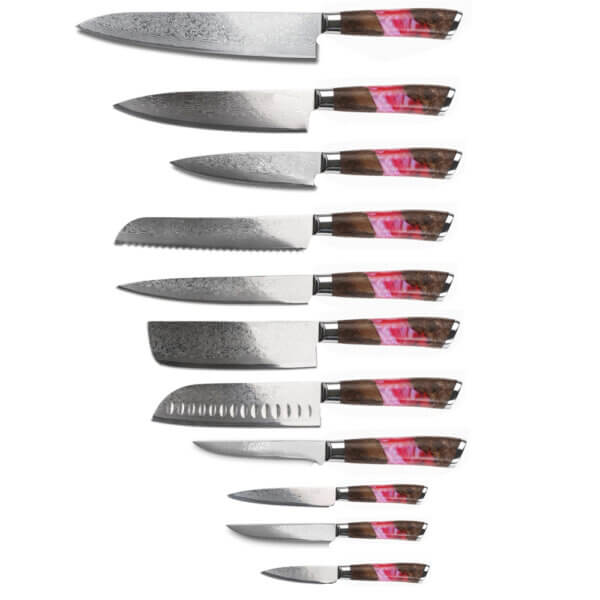 SXL-15 Damascus Knife Set I Professional Kitchen Knives made of Japanese Damascus Steel VG10 Chef Knife Set with black Micarta Handle in Gift Box