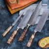 SXL-23 6 pcs AUS-10 Damascus Steel Sapele Wood Handle Arrow Pattern Damascus Knife 67 layers Chef Damascus Kitchen Knife Set