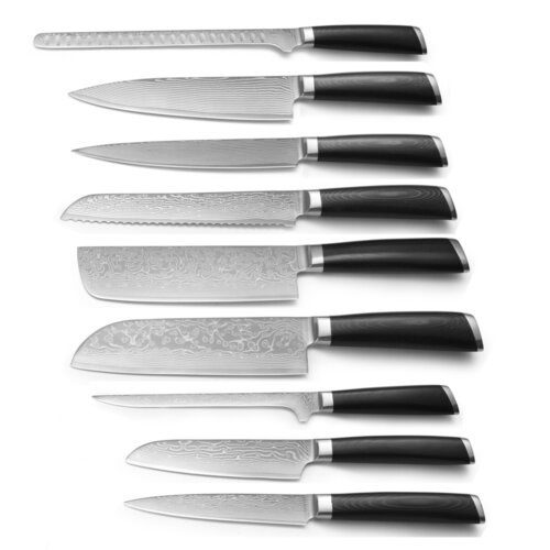 SXL-15 Damascus Knife Set I Professional Kitchen Knives made of Japanese Damascus Steel VG10 Chef Knife Set with black Micarta Handle in Gift Box