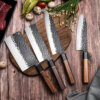 SXL-13 New arrival high carbon steel knife set with hammer design,Black bullhorn + red acid vulture handle, blade material stainless clad steel 3 layer