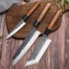 SXL-13 New arrival high carbon steel knife set with hammer design,Black bullhorn + red acid vulture handle, blade material stainless clad steel 3 layer