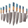 1 SXL-29 Premium Damascus Kitchen Knife Set with Stabilized Wood & Sapphire Blue Resin Handles