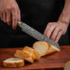 3 SXL-28 OEM Damascus Kitchen Knife Set with Stabilized Yellow Wood & Dark Green Resin Handle