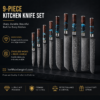617d1890-e9a6-4832-8eb6-c78c0aab72f3 SXL-28 OEM Damascus Kitchen Knife Set with Stabilized Yellow Wood & Dark Green Resin Handle