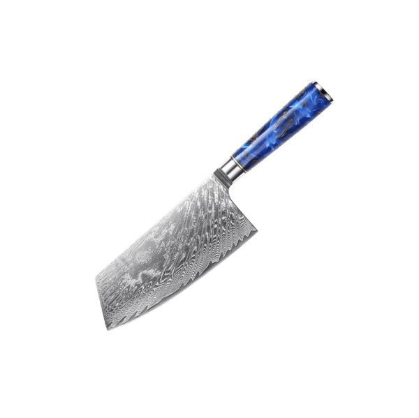 7.5in cleaver SXL-32 Premium Damascus Kitchen Knife Set with Stabilized Wood & Sky Blue Resin Handles