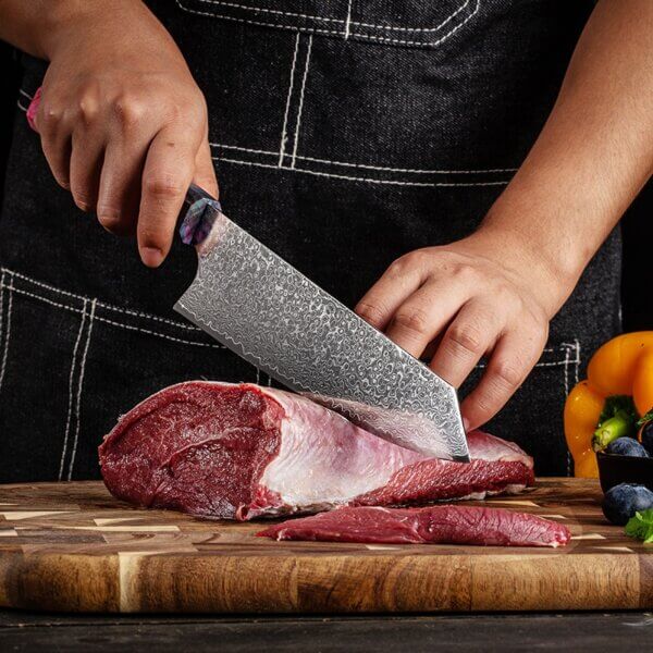 SXL-31 Premium Damascus Kitchen Knife Set with Multicolor Stabilized Wood Handles