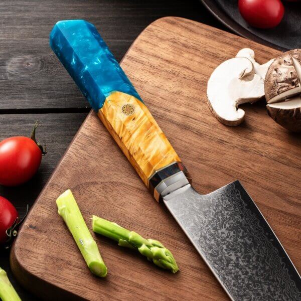 H5c212deca4a94247ae7fc60dc36b1d39o SXL-29 Premium Damascus Kitchen Knife Set with Stabilized Wood & Sapphire Blue Resin Handles