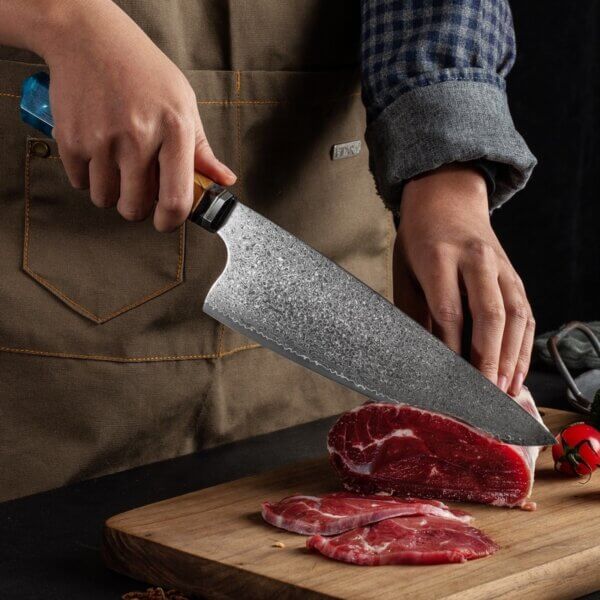 H7b04b1c16efa4d9a8f9536a49ce781b35 SXL-29 Premium Damascus Kitchen Knife Set with Stabilized Wood & Sapphire Blue Resin Handles