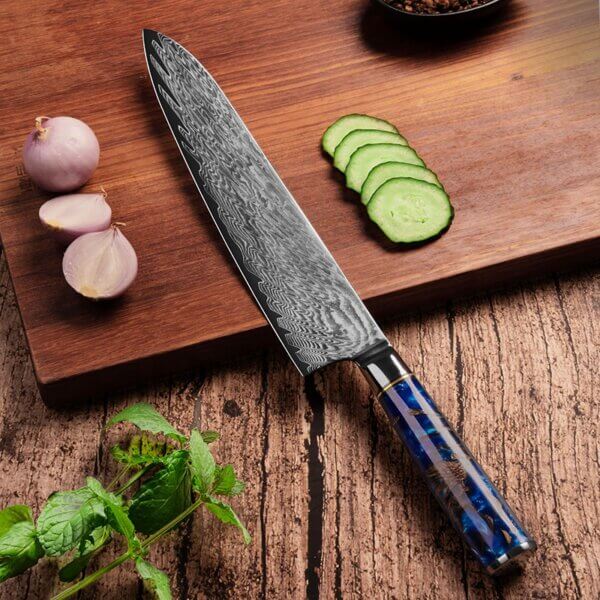 H7c3b2cb775634634aa5ca75405fdade50 SXL-32 Premium Damascus Kitchen Knife Set with Stabilized Wood & Sky Blue Resin Handles