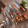 H8d2db5b174e343e9b25f2ee7bd4cfa5cJ SXL-34 Premium Damascus Kitchen Knife Set with Stabilized Wood & Ruby Red Resin Handles