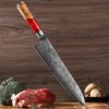 He8002d9f3d714a3fb12005efec9aa344W SXL-34 Premium Damascus Kitchen Knife Set with Stabilized Wood & Ruby Red Resin Handles