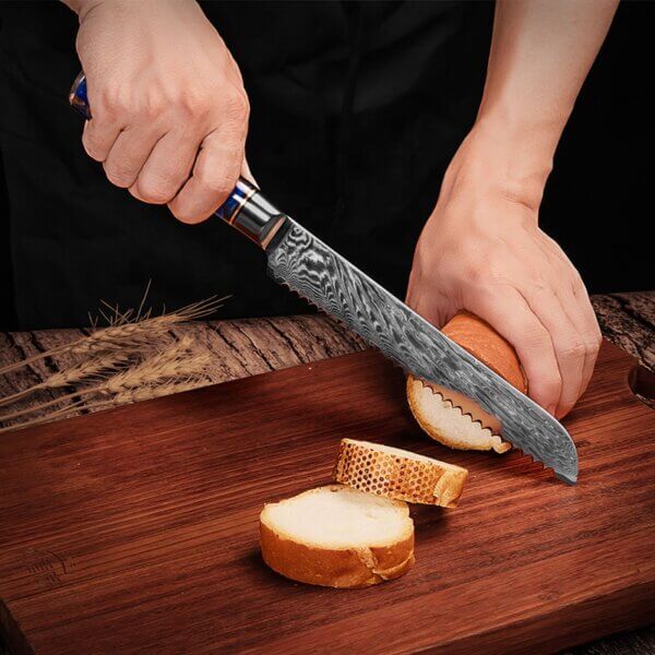He808806a853948d2963a49d29056f83bK SXL-32 Premium Damascus Kitchen Knife Set with Stabilized Wood & Sky Blue Resin Handles