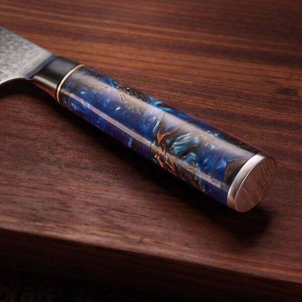 Hfdbfd30c5a9e4b24ac646c0333b2f9f6a SXL-32 Premium Damascus Kitchen Knife Set with Stabilized Wood & Sky Blue Resin Handles