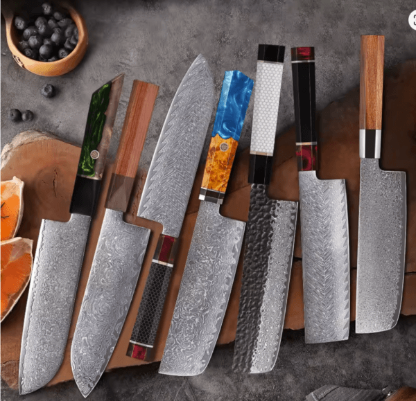 SXL-31 Premium Damascus Kitchen Knife Set with Multicolor Stabilized Wood Handles