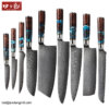 set available - 副本 SXL-28 OEM Damascus Kitchen Knife Set with Stabilized Yellow Wood & Dark Green Resin Handle